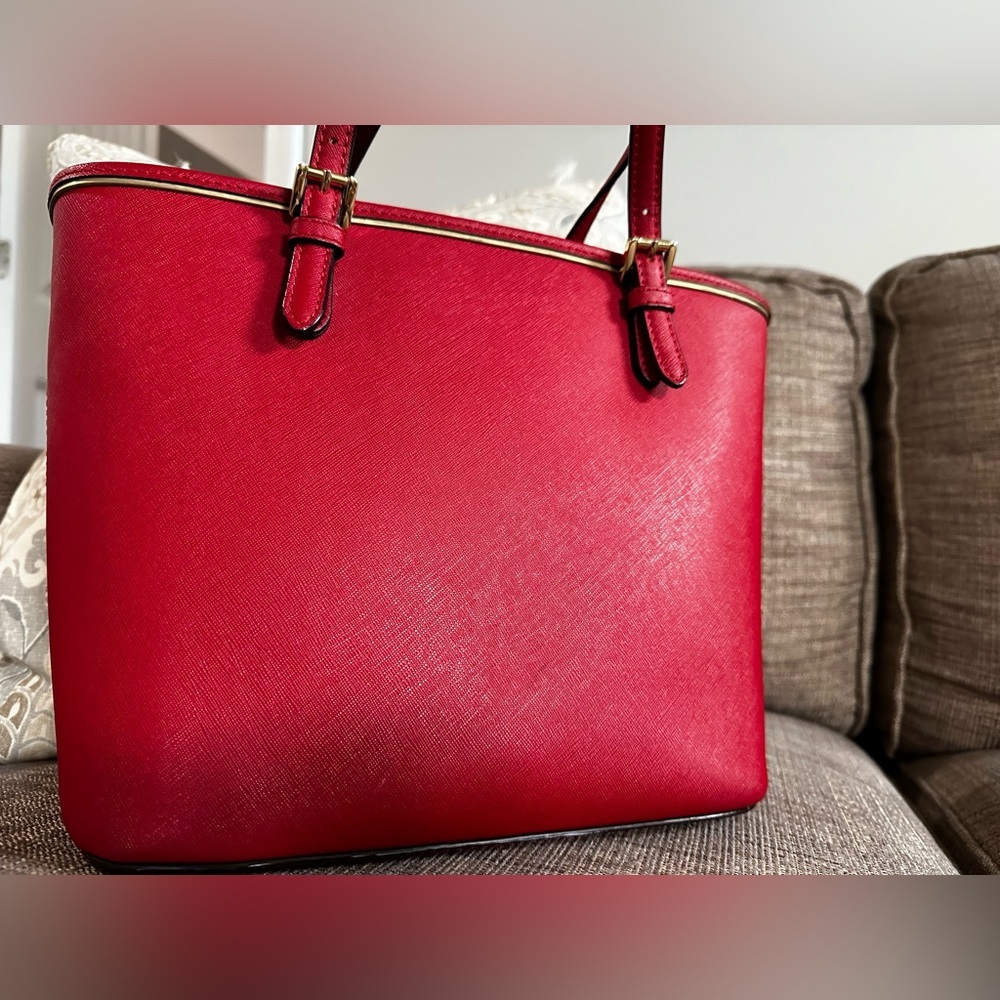 Michael Kors Red Saffiano Tote Bag - Picture 9 of 15
